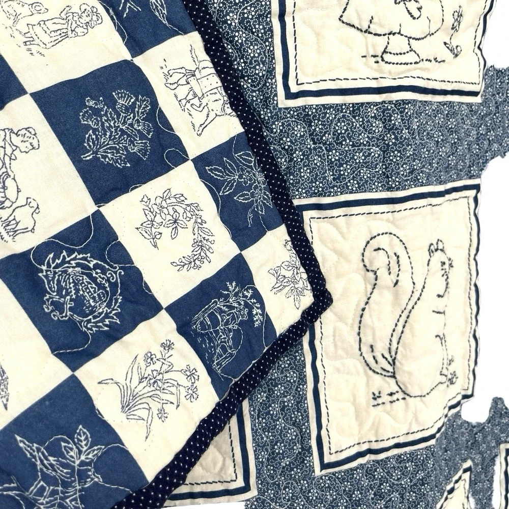 Handmade Blue Cream Sunbonnet Sue Wall Quilt Reversible Farmhouse 41x49